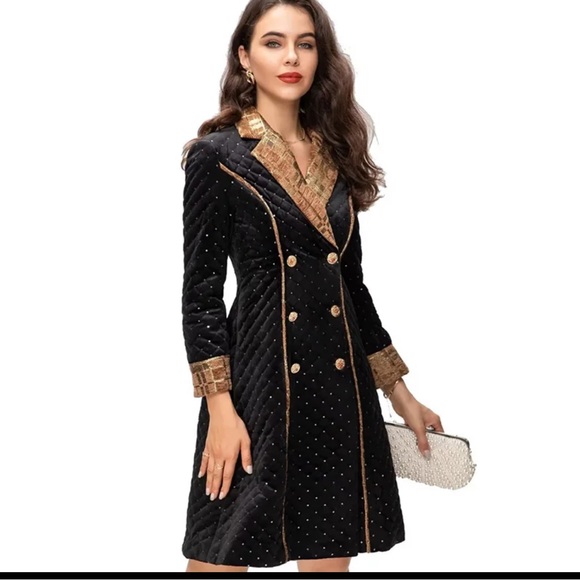 🎁  GORGEOUS Quilted Velvet Metallic Long Jacket The ipinel - Picture 4 of 10